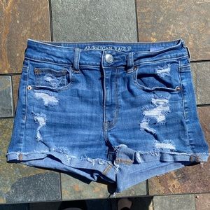AEO Hi-Rise Shortie Denim Distressed Shorts